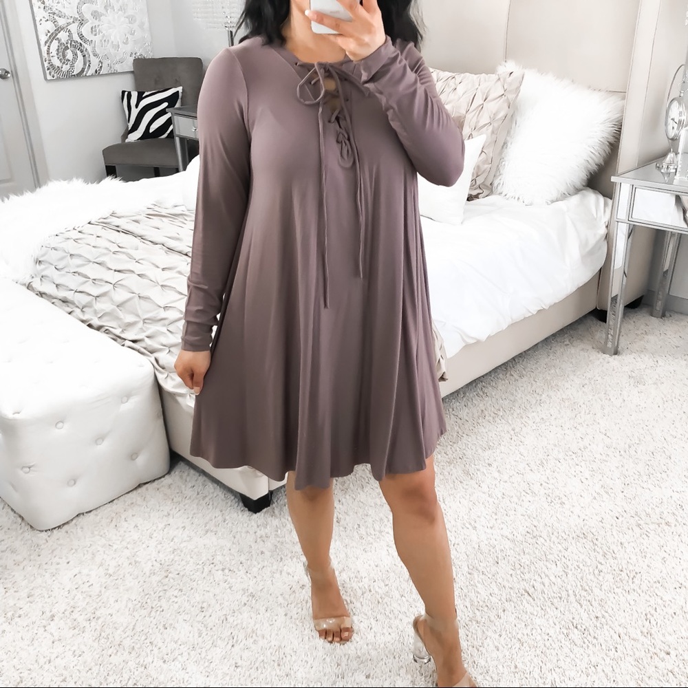 Wish list s taupe lace up swing dress